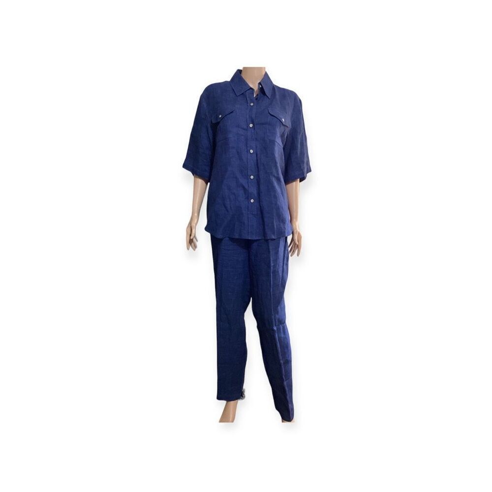 Vintage 100% Linen Josephine Chaus Pant Suit XL Top / L Pants